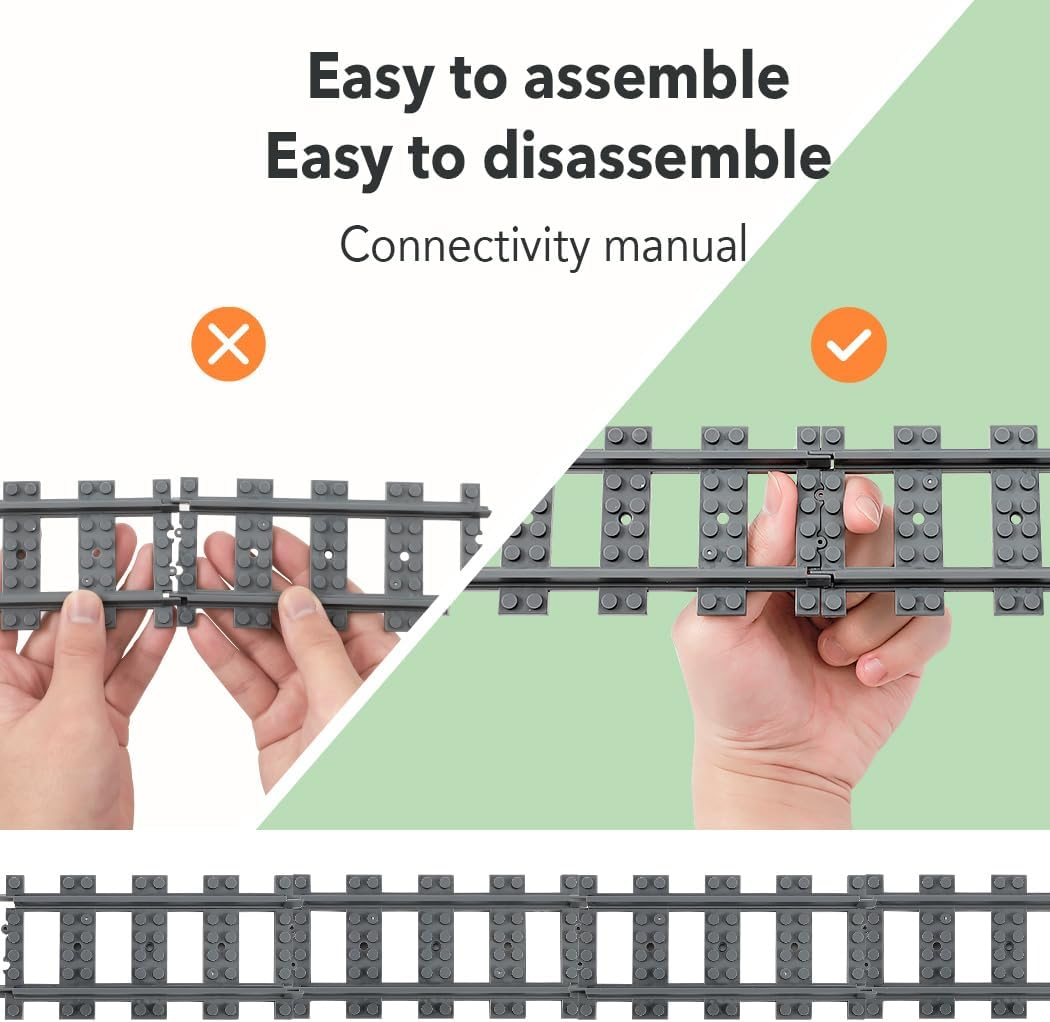 42PCS City Train Tracks, Classic Accessories, Railroad Building Toy Compatible with All Major Brand - 38 Straights, 2 Left Right 45&deg; Intersection Rails, 2 Flexible Rails image number 4