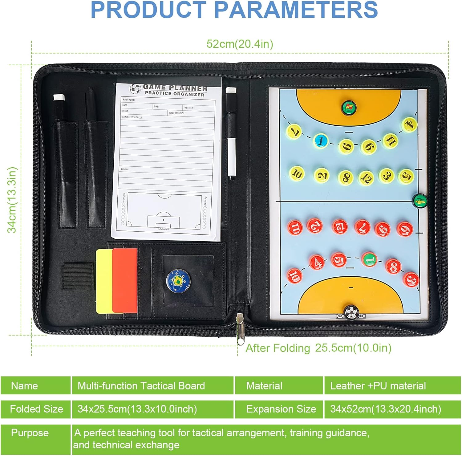 Pure Vie 20.86'' X 12.20'' Coaches Tactical Board, Premium Portable Professional Football/Soccer Coaching Strategy Clipboard Training Assistant Equipment with Write Wipe 2-In-1 Pen and Dry Eraser image number 2