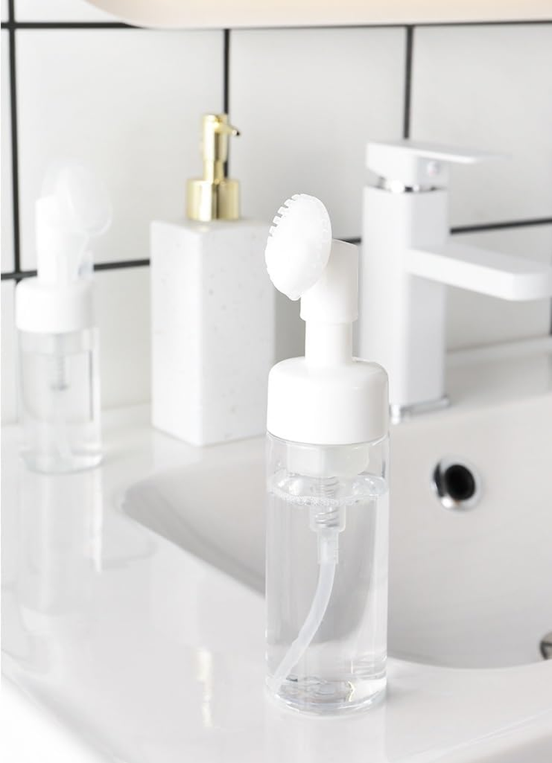 2 Pcs Pump Dispenser,Soap Foaming Bottle Mousse Foam Bottle Facial Cleanser Pump Dispenser with Silicone Foam Massage Clean Brush Head, Suitable for Face Wash Foaming (Transparent, One Size) image number 4