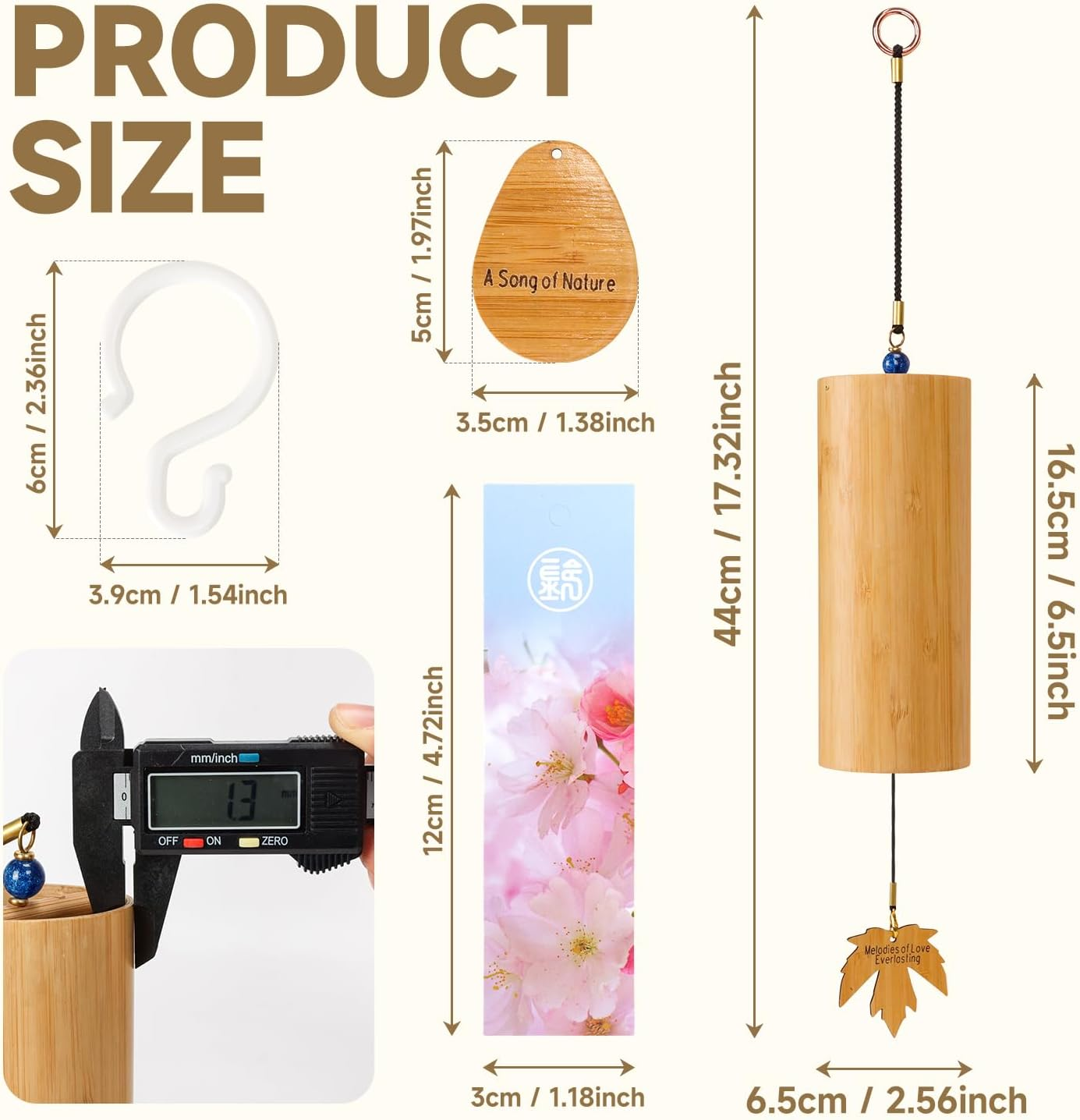 Ocarinawind Outdoor Bamboo Wind Chimes, Small Wooden Handcrafted Chimes with Calming Deep Tones & Natural Beautiful (C Major) Sound, Home Decor Gift Idea, Christmas Gift Idea image number 2