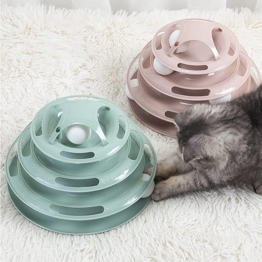Funny Cat Toy Plastic Tower Interactive Track Ball Playing Game 3Levels Pet Toys Pink image number 1