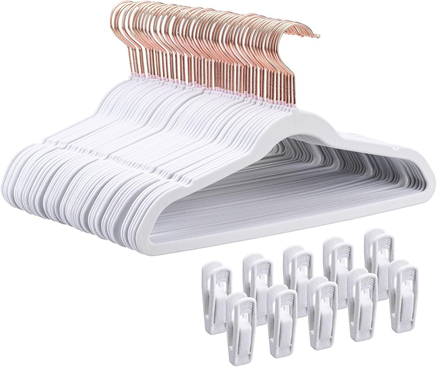 30CM Kids Velvet Hangers 50 Pack - Ultra Durable Non Slip Felt Hanger for Big Kids/Youth/Teens- Slim Space-Saving Children'S Closet Hangers for Heavy Clothes with 10 Hanger Clips - Beige (White) - Black image number 4