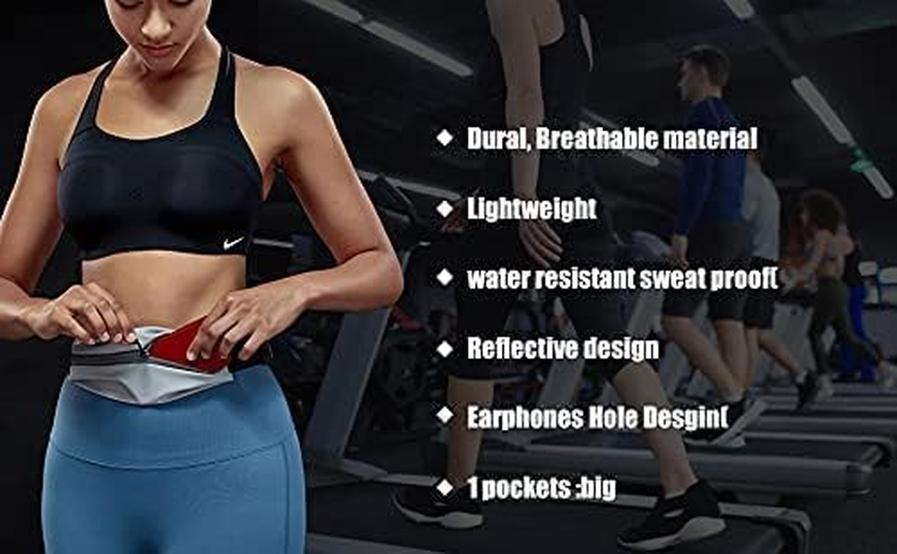 Slim Running Belt for Women with Waterproof Bounce, Waist Pouch, Reflective Runner Pack, Fitness Workout Bag, Money Belt (Black-2 Pack) image number 3