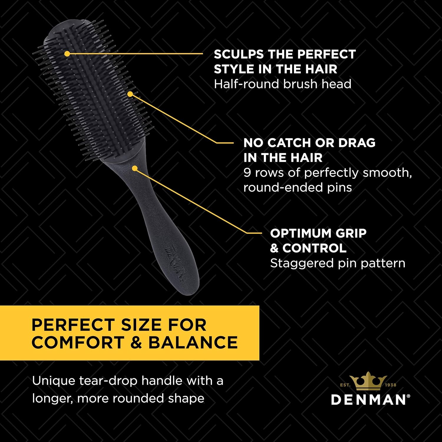 Denman 9 Row Styling Brush, Black, Medium image number 2