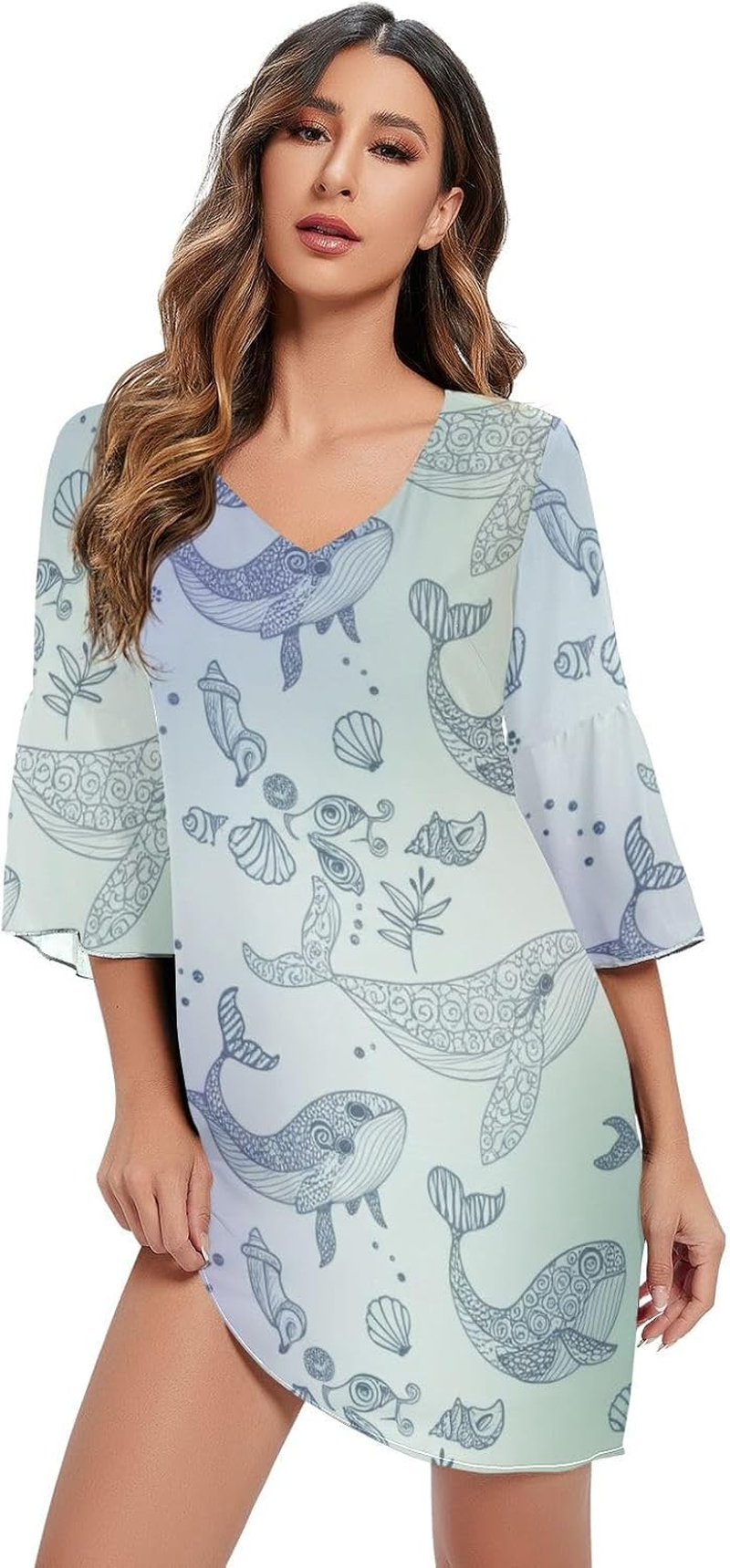 Cute Whales Pastel Casual Dress Printed Line Maternity Dress S-XXL image number 1