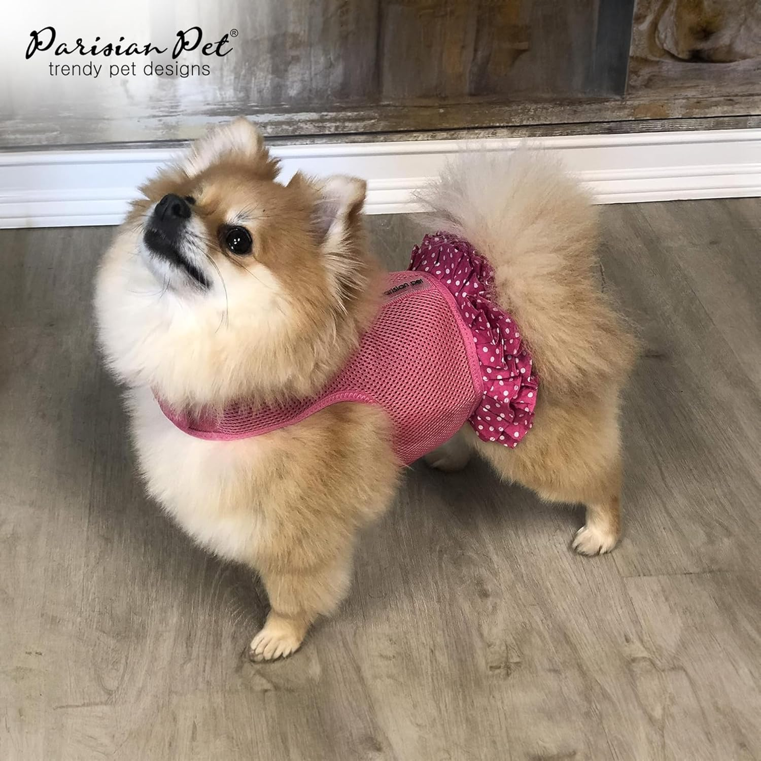 Parisian Pet Dog Harness Dress, Pink Dots, L image number 2
