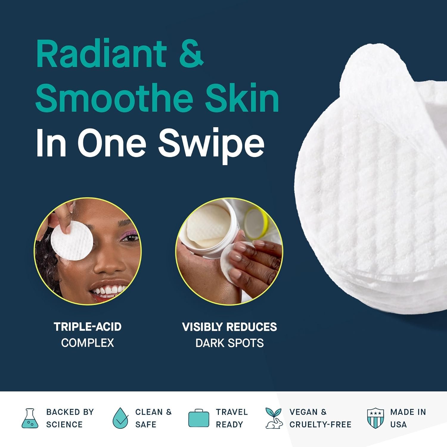 SLMD by Dr. Pimple Popper - AHA BHA Toner Pads Swipes, Salicylic Acid, Glycolic Acid & Lactic Acid - Daily Resurfacing Pads for Face & Body - Facial Exfoliating Resurface, Treat, and Prevent Acne