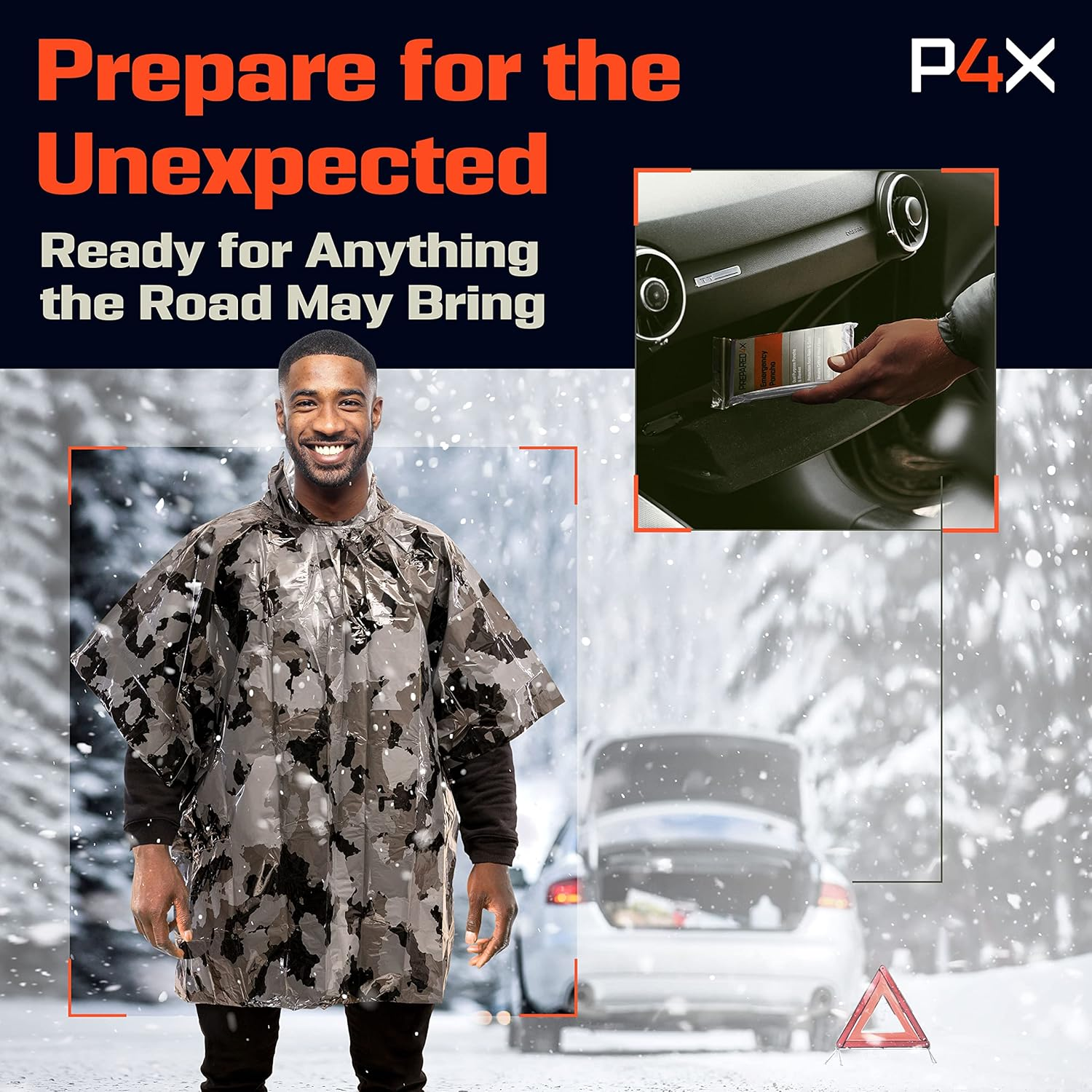 PREPARED4X Emergency Rain Poncho with Mylar Blanket Liner - Survival Blankets for Car - Heavy Duty, Waterproof Camping Gear, Tactical Prepper Supplies&ndash; image number 3