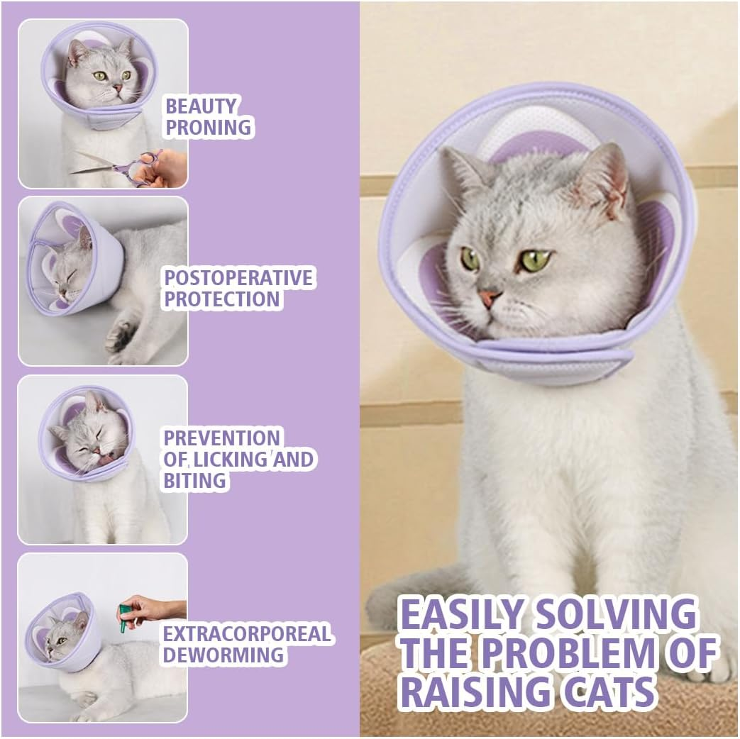 Cat Cone Collar Soft to Stop Licking and Scratching Adjustable Elizabethan Collars Pet Recovery Collar for Kitten Prevent from Licking Wounds (Purple, L) image number 3