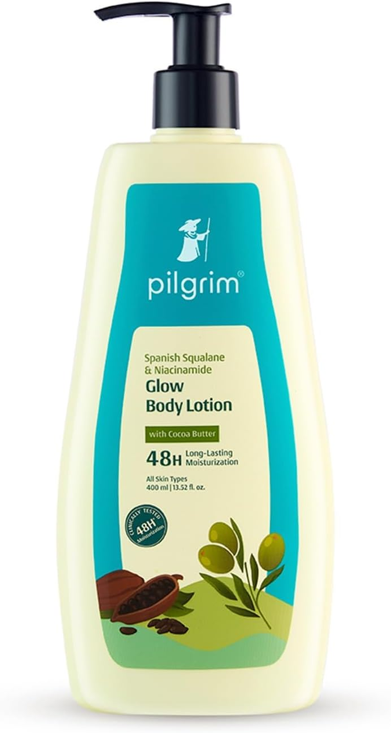 Pilgrim Spanish Squalane Body Lotion, 400Ml, Niacinamide and Cocoa Butter, 48-Hour Moisturising, Non-Greasy