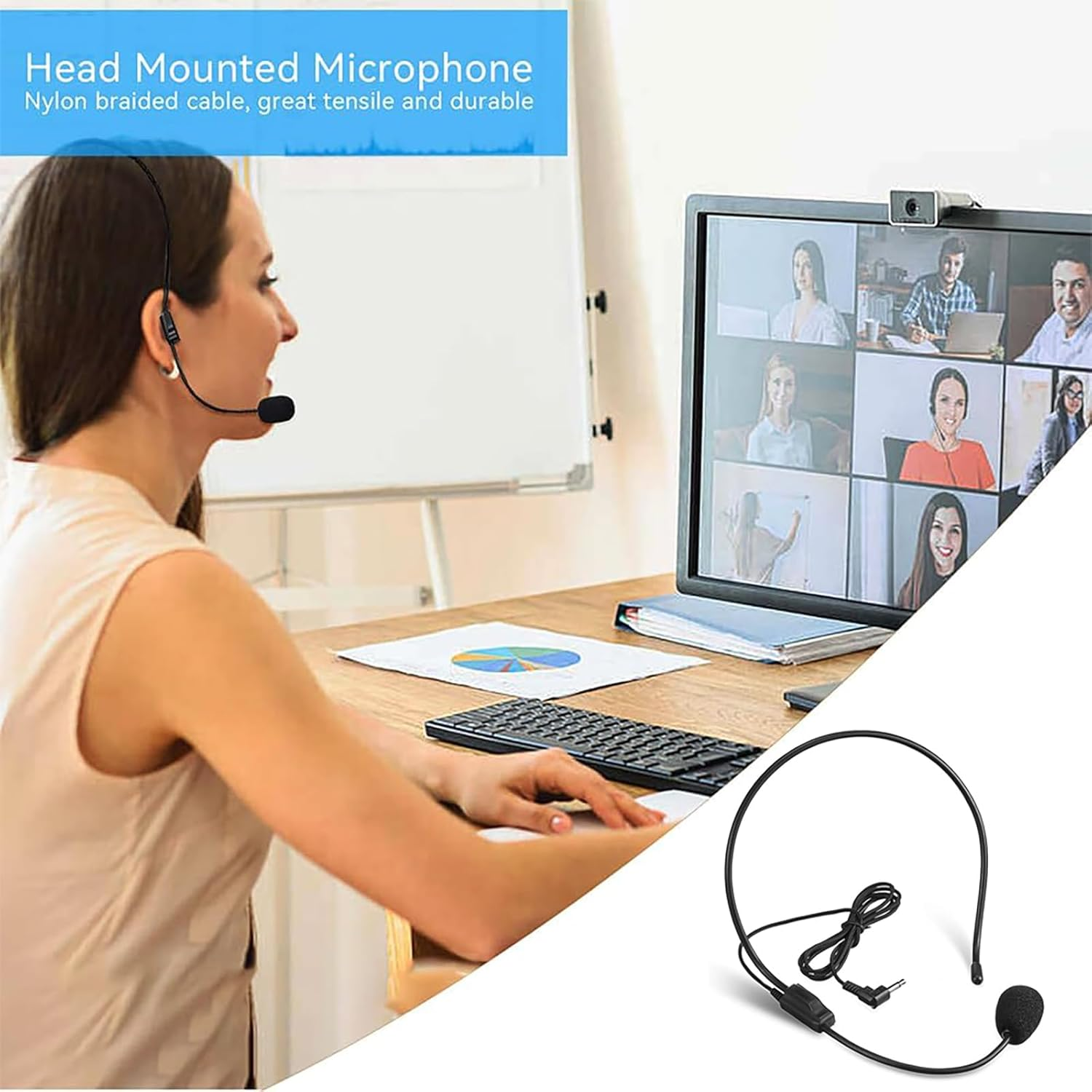 2Pcs Microphone Headset Mic, 3.5Mm Connector Jack Headset Microphone with Flexible Wired Boom for Voice Amplifier, Teachers, Speakers, Coaches, Presentations, Seniors and More image number 5