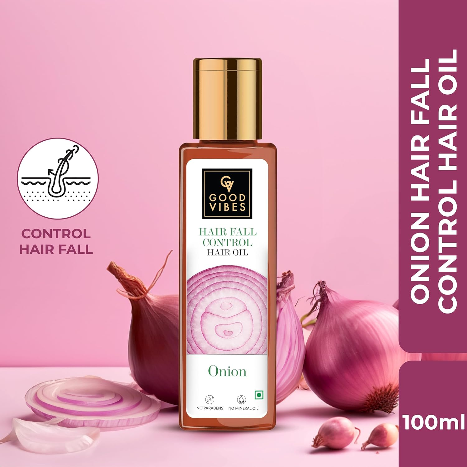 Good Vibes Onion Hairfall Control Hair Oil, 100 Ml | Hair Growth, Smoothening, Strengthening for All Hair Types | Helps Reduce Hair Loss| No Parabens, Sulphates, Mineral Oil image number 4