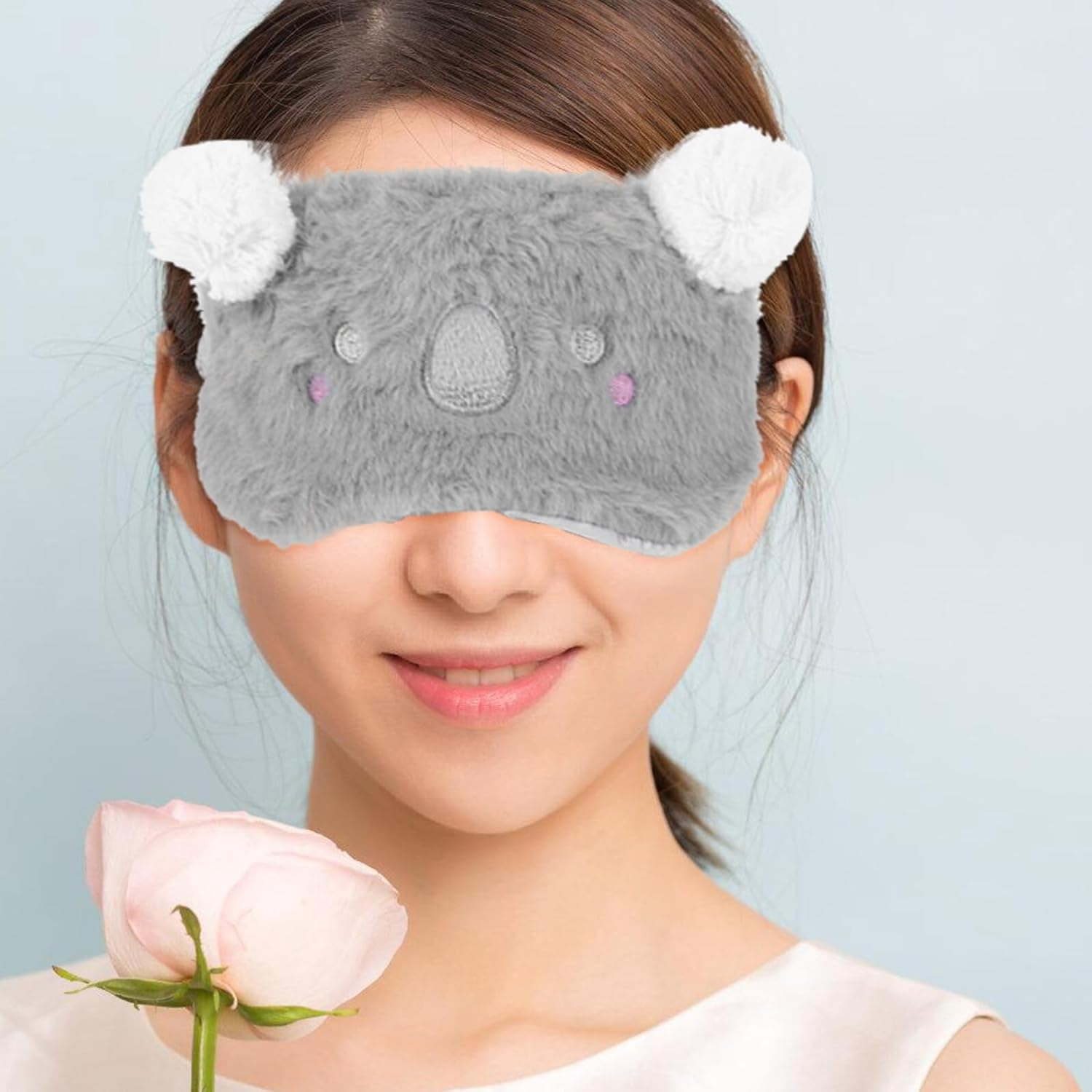 SEWACC Fluffy Cute Koala Eye Mask for Sleep, Breathable Plush Sleeping Mask for Women and Youth, Gray Light Blocking Eye Cover for Travel and Relaxation image number 2