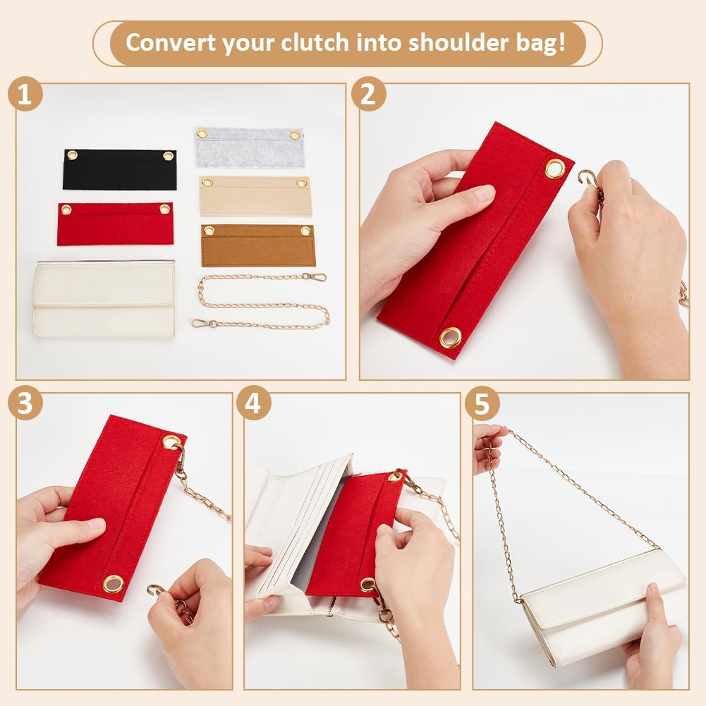 WADORN 5 Colors Purse Felt Insert Organizer, Multipurpose Handbag Liner Tote Bag Organizer with Eyelet in Inner Pocket Storage for Travel Cosmetic Bag, 2.7X6.7 Inch Black image number 6