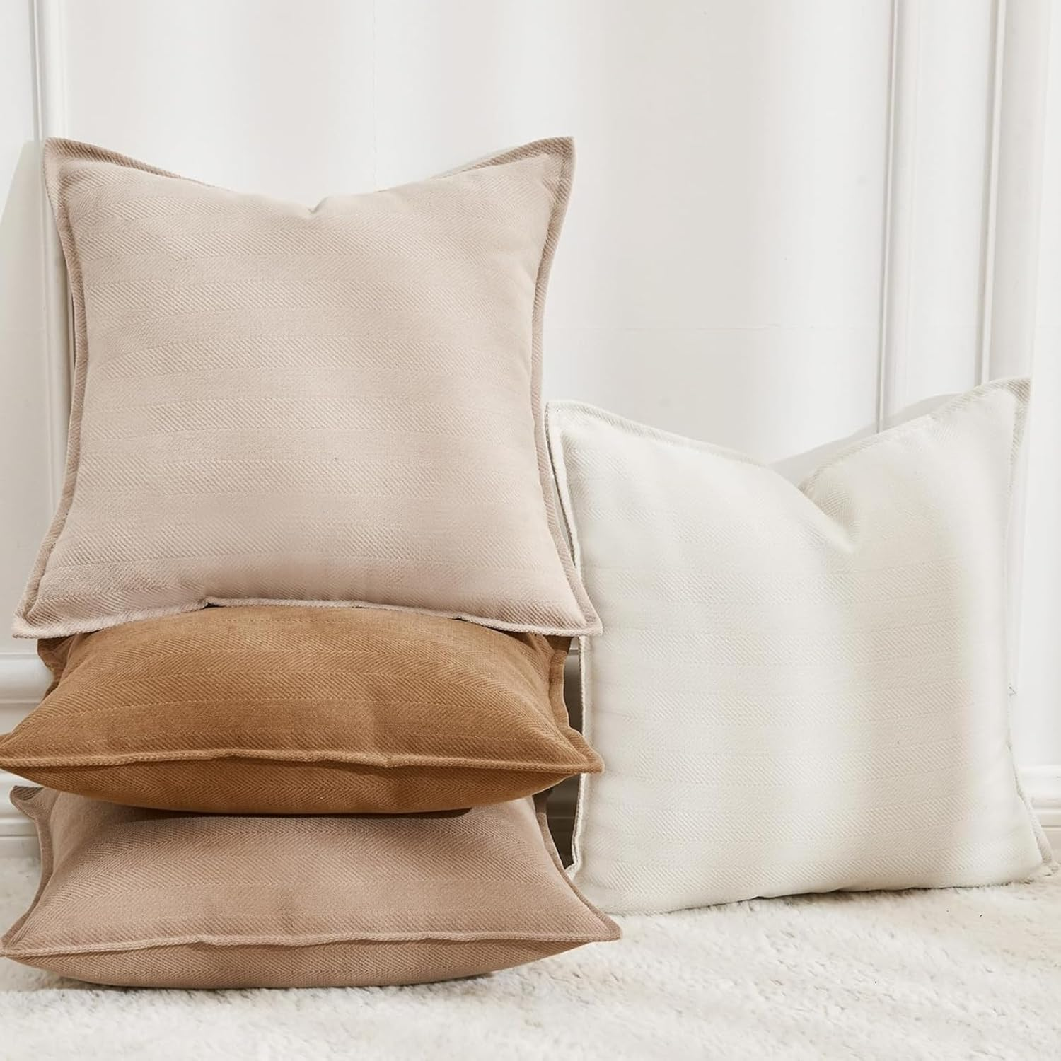 Pillow Covers 45X45 Cm Set of 2, Chenille Pillow Covers with Elegant Design, JOMWEN Soft and Luxurious Decorative Throw Pillows for Couch, Bed, Living Room Home (Chenille Rust, 45 X 45Cm) image number 6