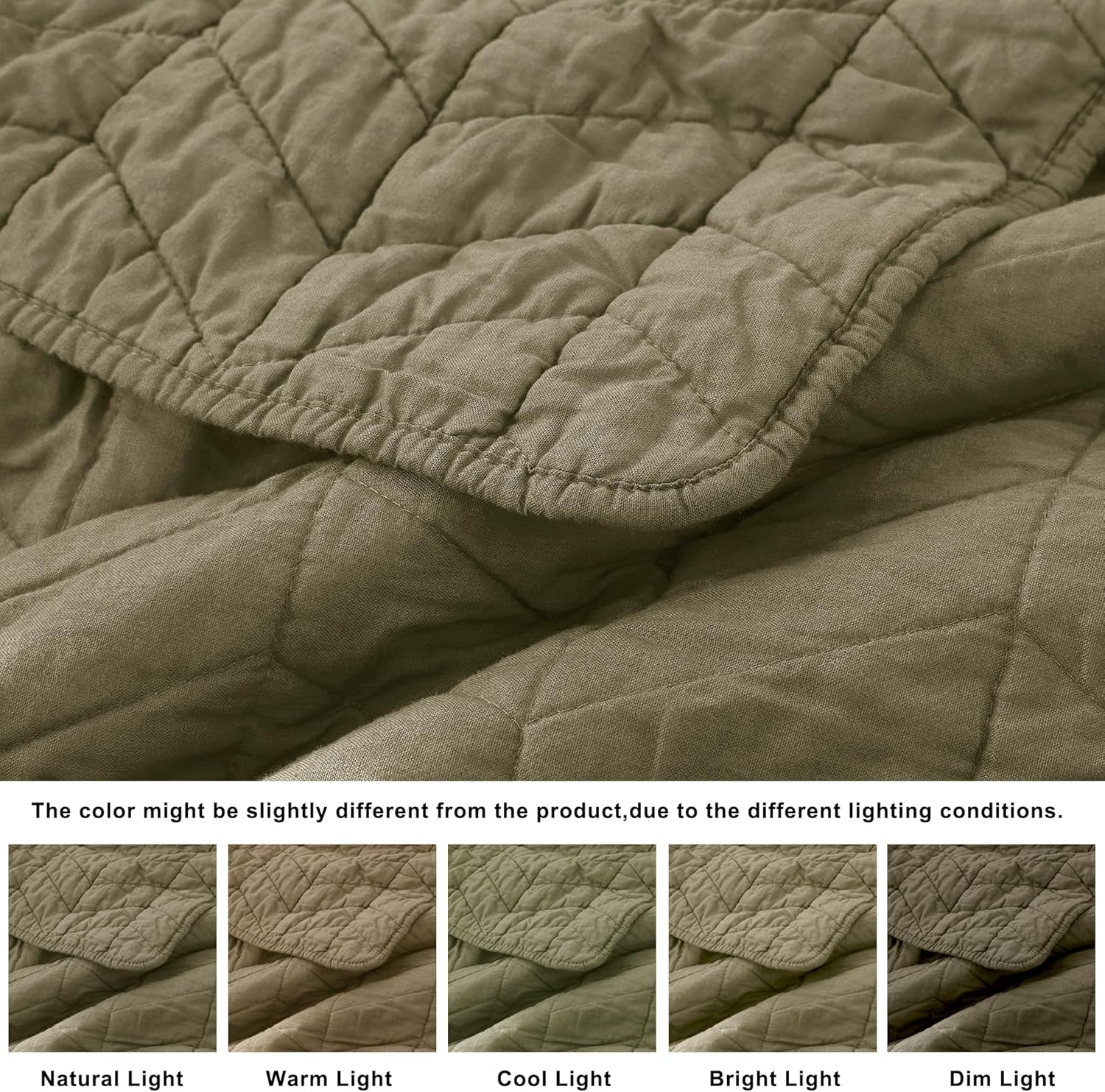 Palassio Green Cotton Quilt Queen Size Bedding Sets with Pillow Shams, Olive Lightweight Soft Bedspread Coverlet, Sage Quilted Comforter Bed Cover for All Season, 3 Pieces, 90X96 Inches image number 4