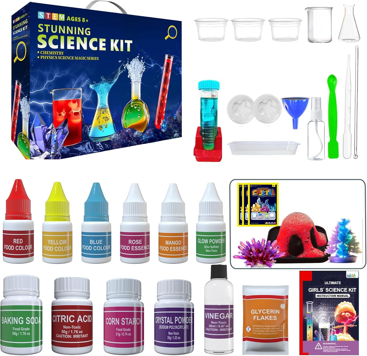 Fabulistic Kids Science Kit - 120+ STEM Experiments for Ages 8+, Volcano, Crystals, Glow in the Dark, Color Reactions & More, Chemistry Lab Gift Set image number 1