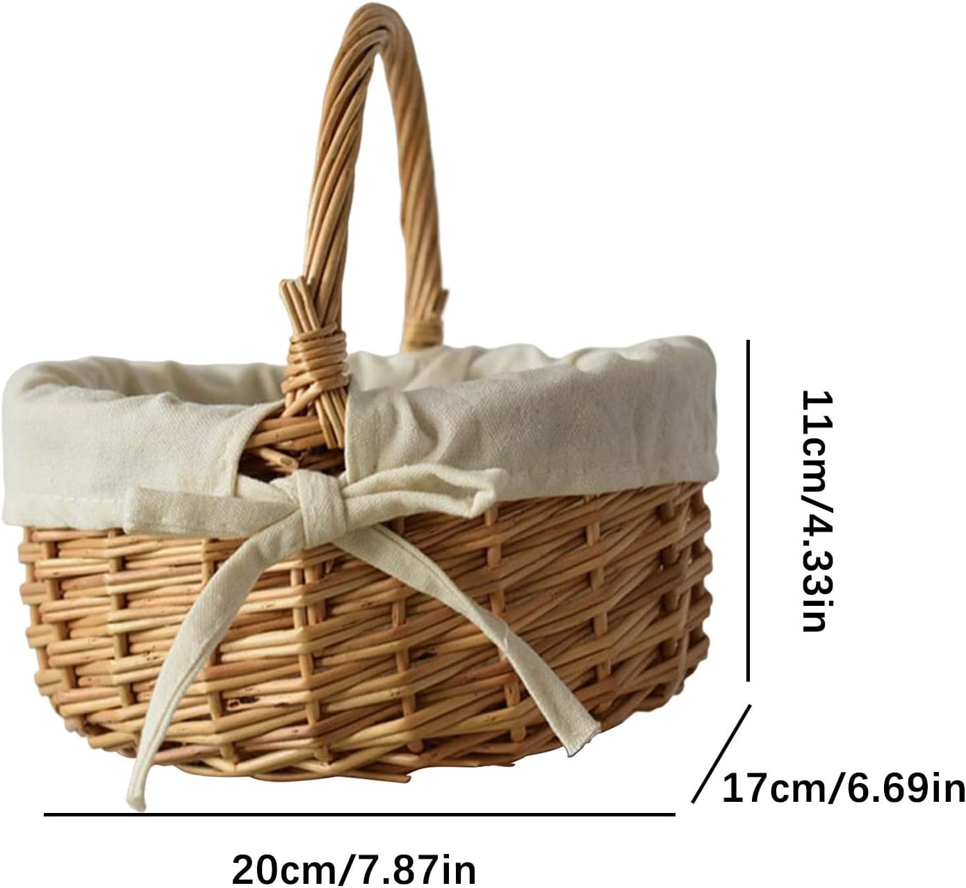 Woven Flower Basket, Wicker Baskets with Handle and Bow, Easter Decorative Storage, Cloth-Lined Basket for Fruit, Candy, Egg Gathering, Flower Cookie Candy, for Wedding Partys Home Garden Decor image number 4