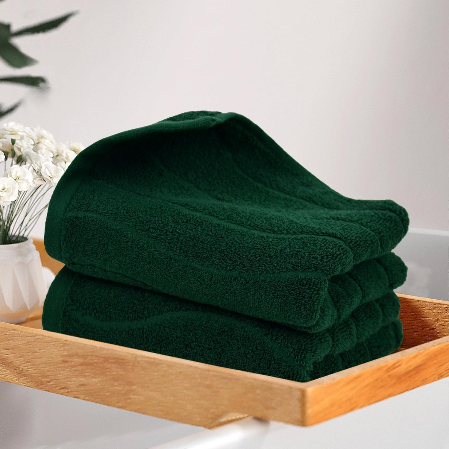 2-Piece Hand Towels Set in Forest Green, Wavy Striped Jacquard Towels for Bathroom Kitchen Gifts (13X29 Inches, 100% Cotton) image number 2
