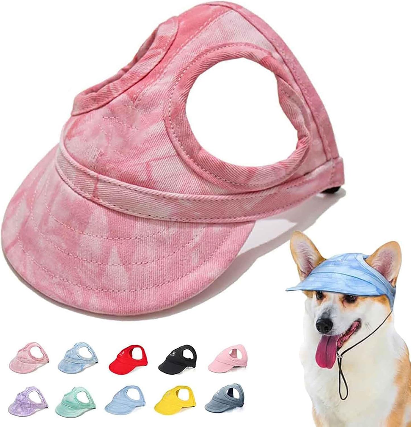 Outdoor Sun Protection Hood for Dogs, Dog Hat Canvas Dog Sun Hat Dog Baseball Cap, Dog Travel Sport Hat, Adjustable Pet Sunbonnet with Ear Holes (XL,I)