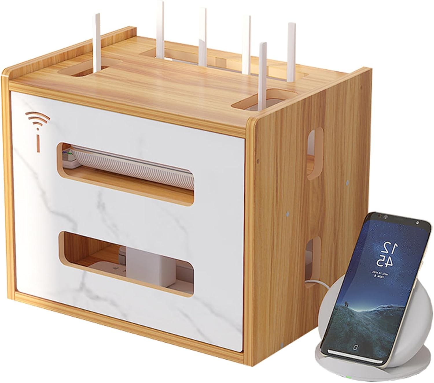 Catekro WIFI Router Storage Box, Wifi Cabinet to Hide Router and Modem, Router Cover Decorative Box for Office and Home (White)