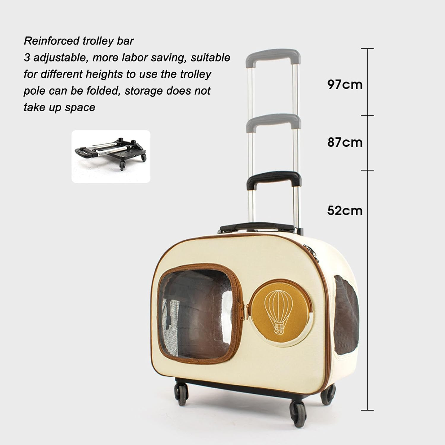Cat Carrier with Wheels, 12.5KG Silent Pet Trolley Case, Breathable Portable Wheeled Pet Backpack, for Travel Hiking Camping image number 2