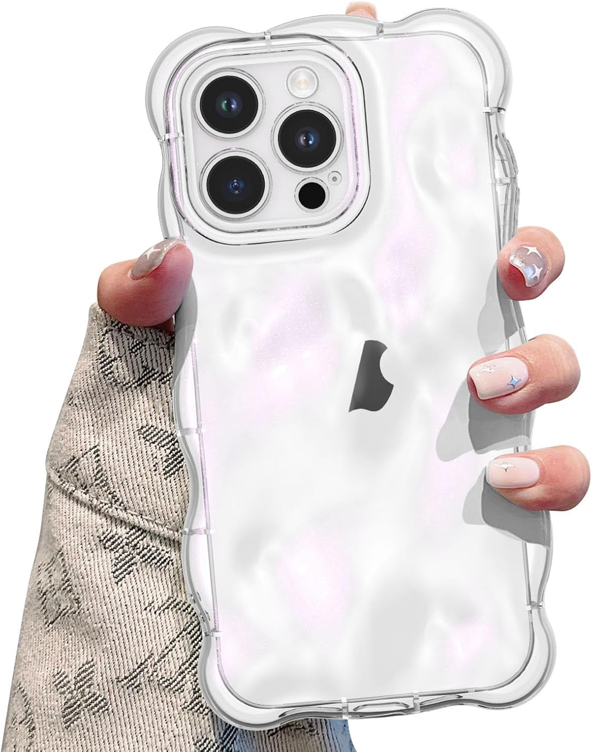 UEEBAI Case for Iphone 14 Pro 6.1 Inch, Cute Solid Color Curly Wave Shape Shockproof Soft Bumper Phone Case, Candy Water Ripple 3D Silicon Slim Pretty Case Aesthetic Cover, Glitter Pink