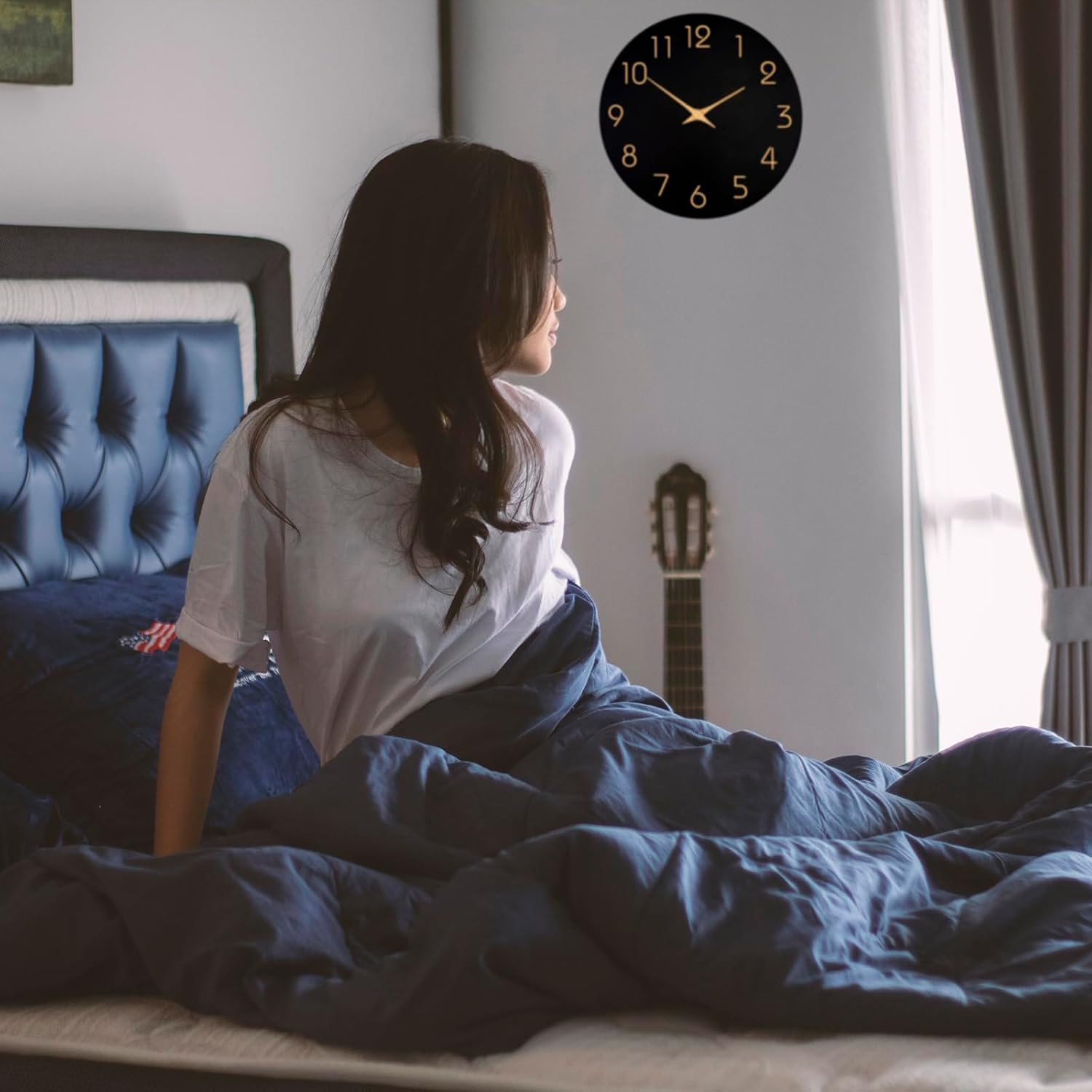 AIJOY 12 Inch Silent Non-Ticking Wall Clock - Battery Operated Modern round Wooden Clock with Cushioned EVA Leveling Pads, Large Easy Read Numerals for Living Room Bedroom Kitchen Office Home Decor image number 1