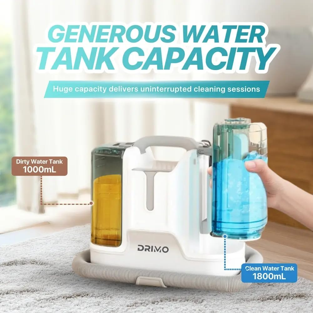 A-Wash Drimo Pro 6-In-1 Spot Cleaner 450W Portable Carpet & Upholstery Cleaner W/Spray & Extract Technology for Pets, Pet Brush, 6 Heads, Self-Cleaning, Lightweight for Home Car Furniture image number 2