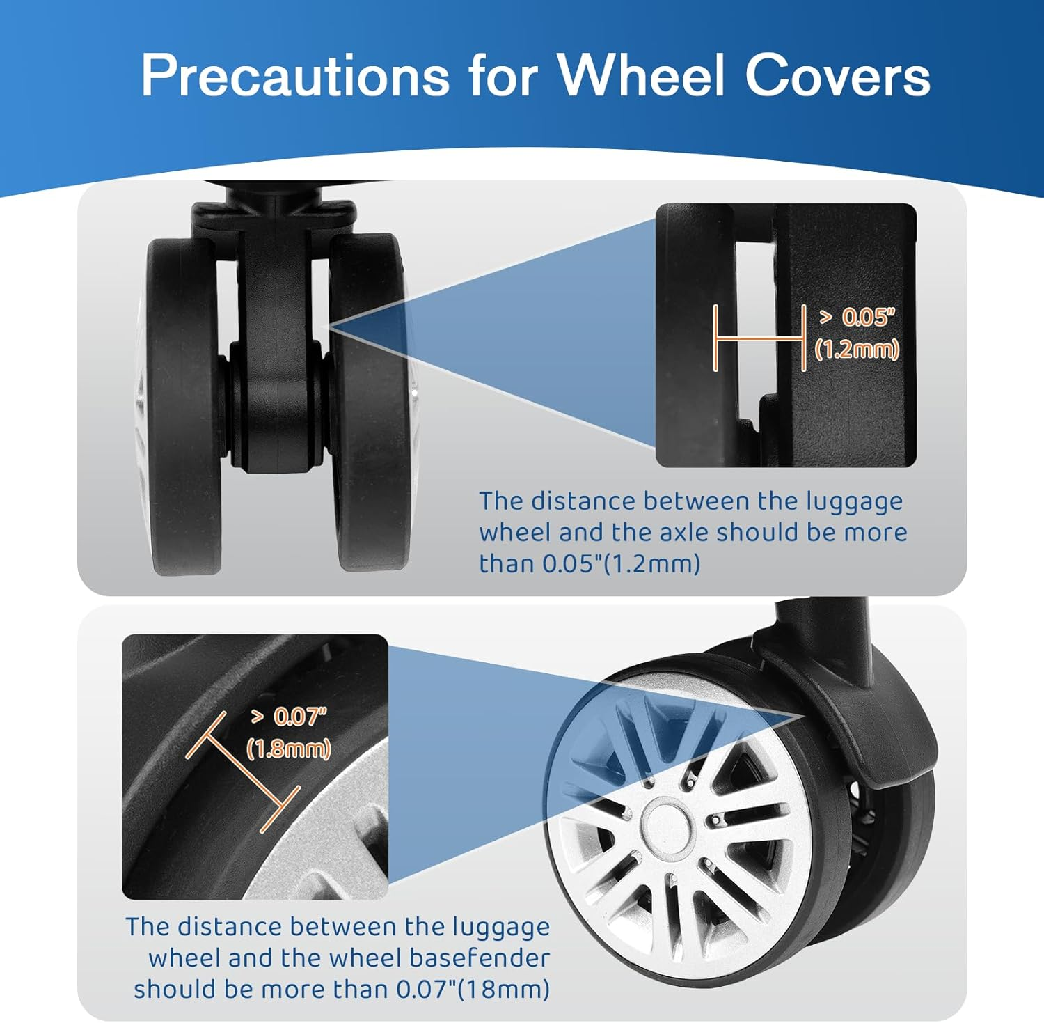 TSJLIKI 8-Pack Upgrade Luggage Wheel Covers, Wear-Resistant & Anti-Noise Silicone Protectors for 5-6Cm Spinner Wheels, Universal Fit for Carry-On Suitcase (Purple) - Blue image number 4