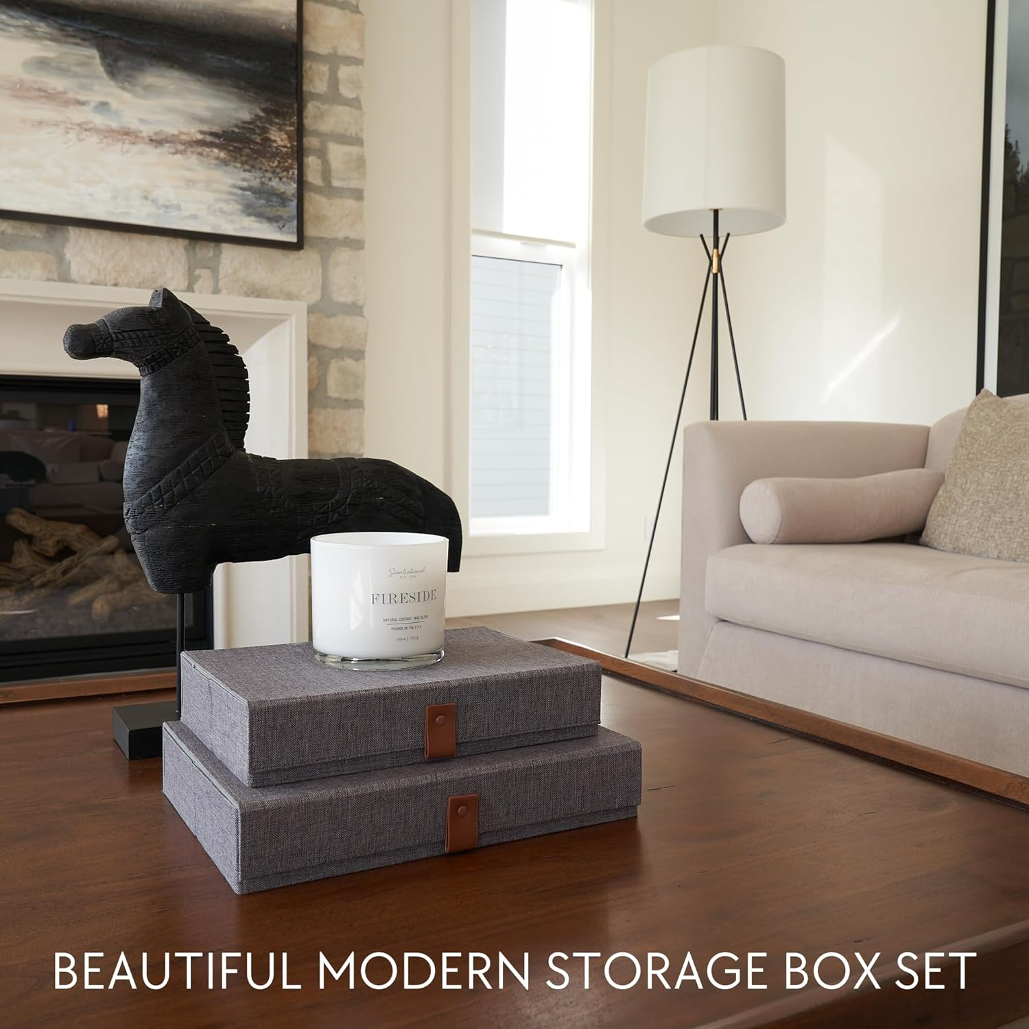 Decorative Photo Storage Boxes with Lids - Set of 2 Beautiful Linen Organizers Are Perfect to Safely Store Your Pictures, Documents, Scrapbooking Supplies, Keepsakes and Other Memories in Style