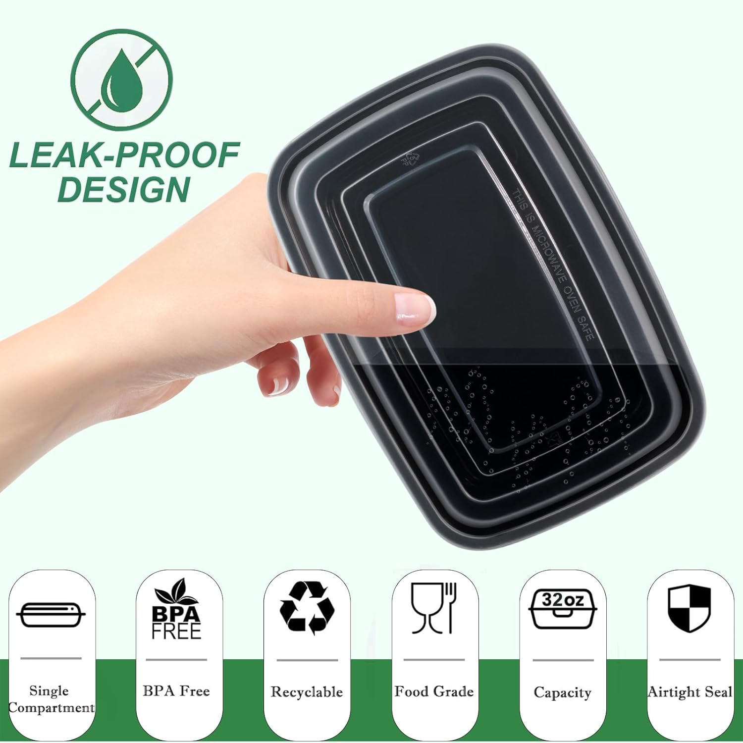 AIDOU 50 Pack Meal Prep Containers Reusable, BPA Free Food Prep Containers with Lids for Durable Plastic, Stackable, Microwave, Freezer & Dishwasher Safe (1000ML/32 Oz) image number 2