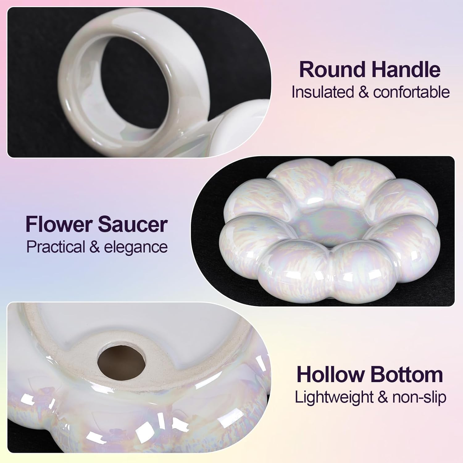 ARISKEY Cute Coffee Mug for Women,Tea Cup and Saucer Set with Spoon,6.5Oz/200Ml for Latte and Milk, a Warm Choice for Mother'S Love,Pearl White image number 3