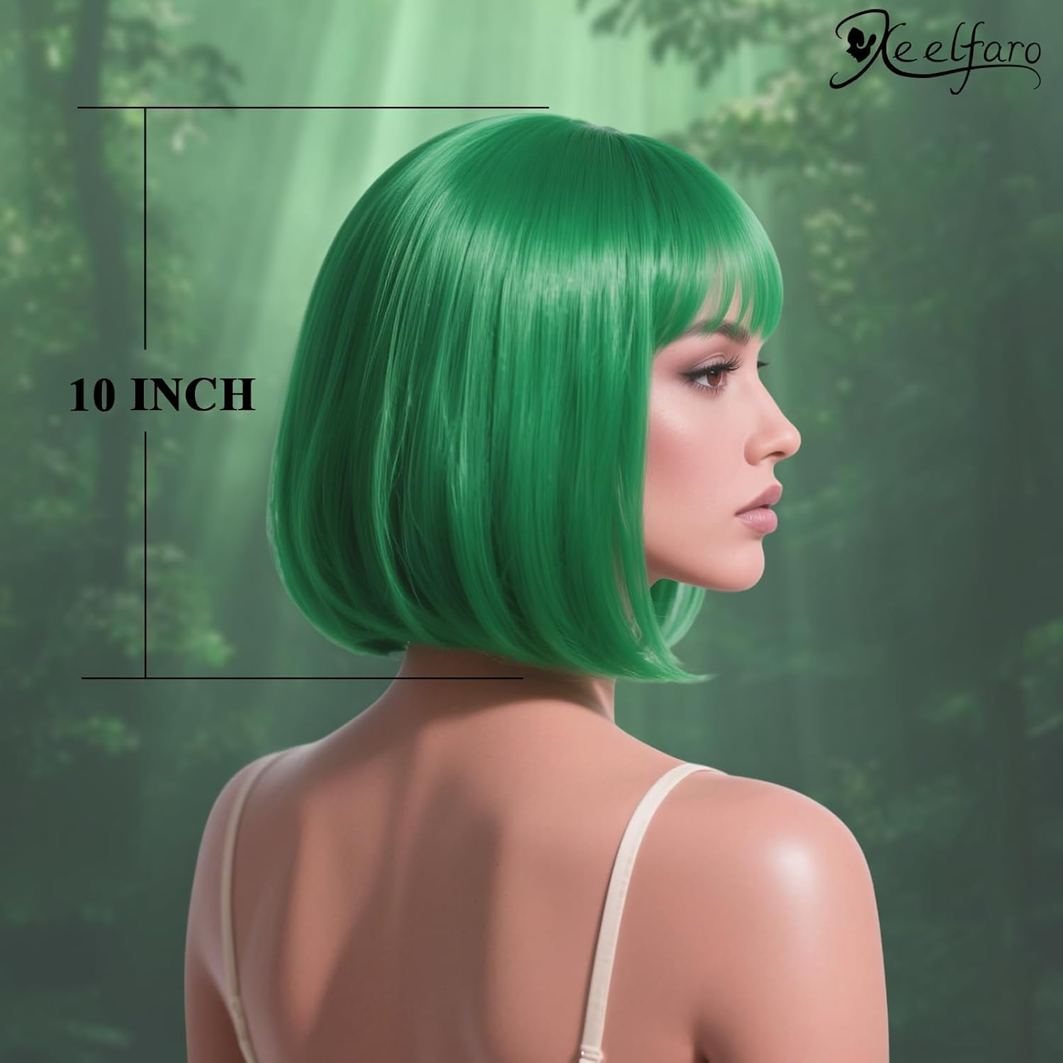 Xeelfaro Green Straight Bob Wig for Women Full Head with Bang & Natural Movement, Soft 10Inch Wig for Stylish Transformations (Green, 10Inch) image number 5
