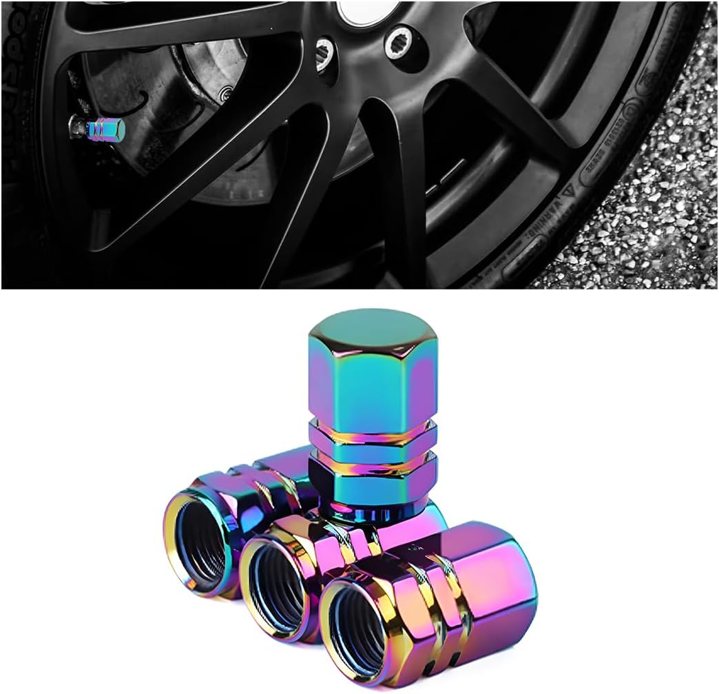 Car Tire Stem Valve Caps, 4 Pcs Aluminum Alloy Valve Stem Covers, Corrosion Resistant Leak-Proof Tire Cap Cover Accessories, Hexgon Style Wheel Air Valve Caps for SUV Car Bike (Multicolor) image number 1