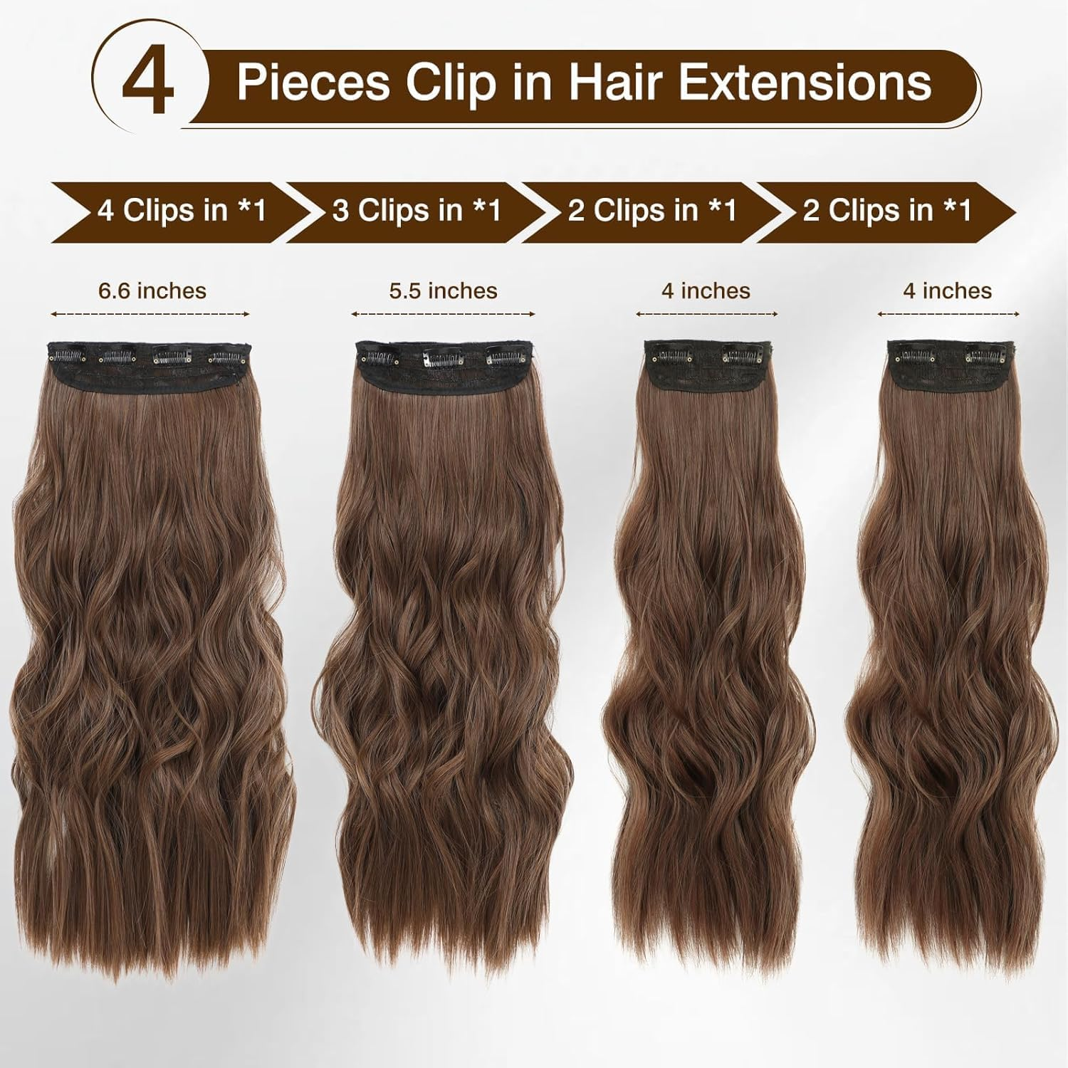 QAUARUMSUN Clip in Hair Extensions 24 Inch 4Pcs Long Wavy Synthetic Hair Extensions Double Weft Hairpieces for Women (Brown) - Blonde image number 3
