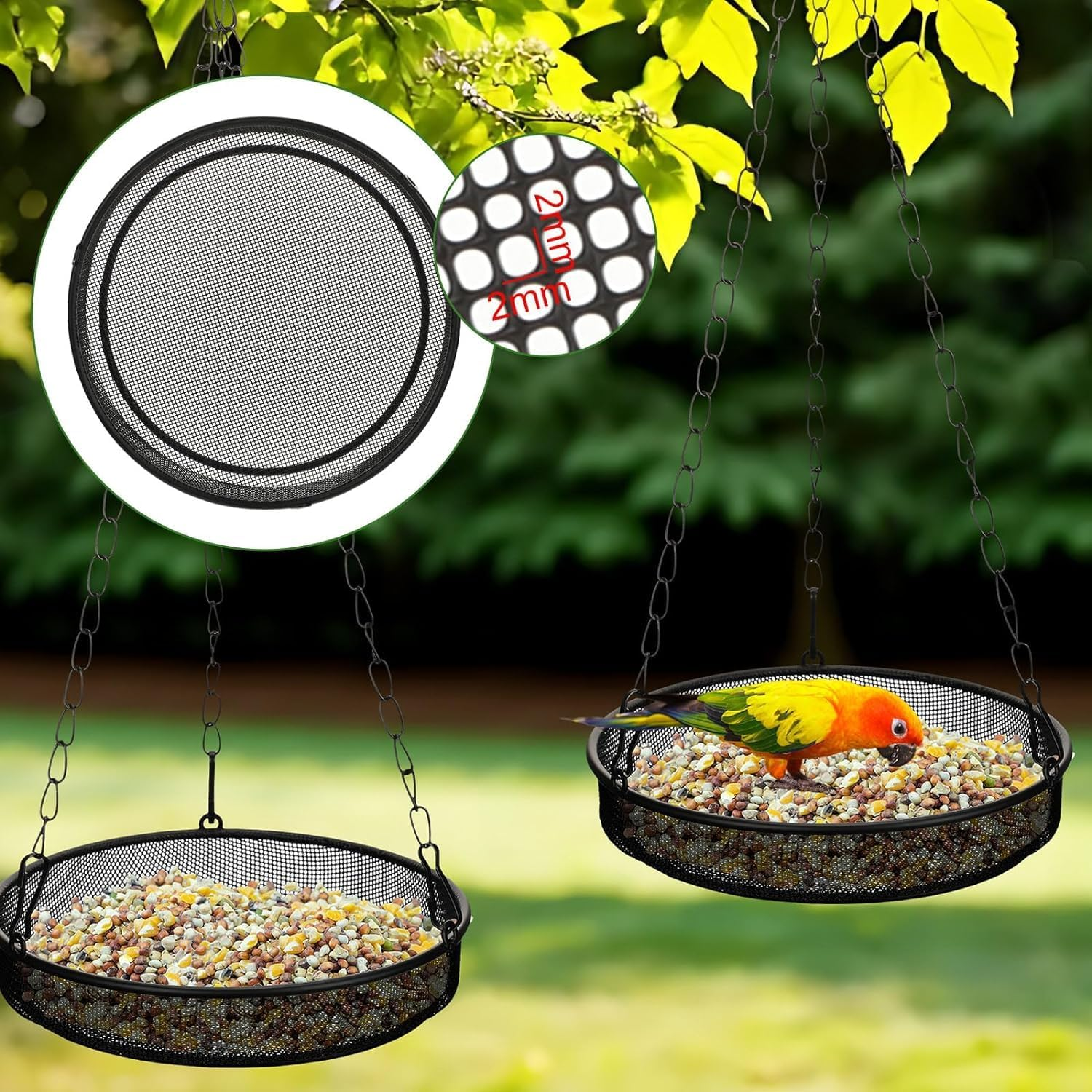 WADY 1Pcs Hanging Bird Feeder, Bird Feeder Hanging for Garden Yard outside Hanging Bird Feeder Tray Metal Mesh Platform Feeders for Birds Outdoor Garden Decoration (Black) image number 3