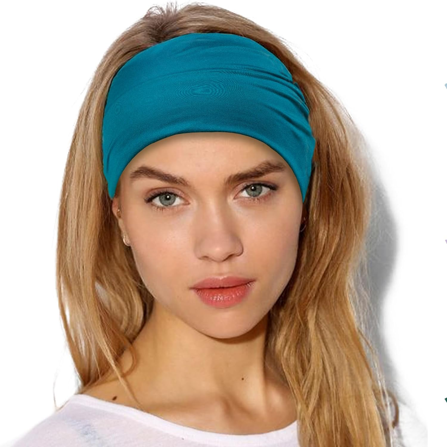 Gili 2 Pack Wide Headbands for Women Boho African Knotted Non Slip Fashion Hair Bands Yoga Running Sports Workout Gym Head Wraps Elastic Soft Cotton Cloth Turbans Bandana for Girls (Dark Green, Teal) image number 2