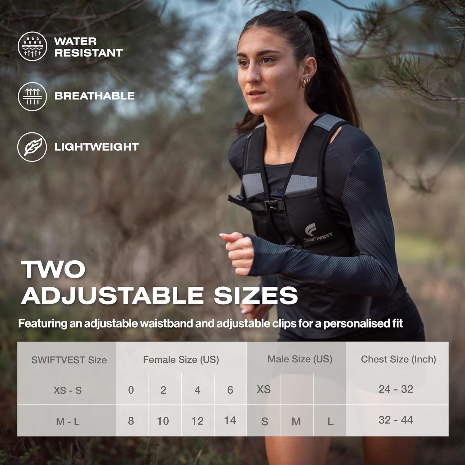 SWIFTVEST Running Phone Holder Vest | Waterproof Phone Pouch | Reflective Hydration Vest | Adjustable Waistband | Water Bottle Holder | Lightweight | 6 Pockets for Running Accessories - Men & Women image number 4