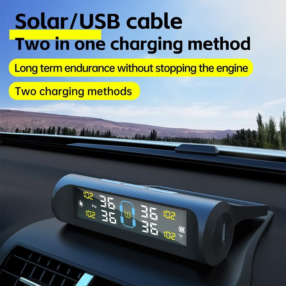 Tyre Pressure Monitoring System, Tire Pressure Monitor Installed on Windowshield with 4 Tire Sensors, Tire Pressure Monitor, Tire Pressure Monitoring System Wireless Solar for RV, Sedan, SUV image number 6