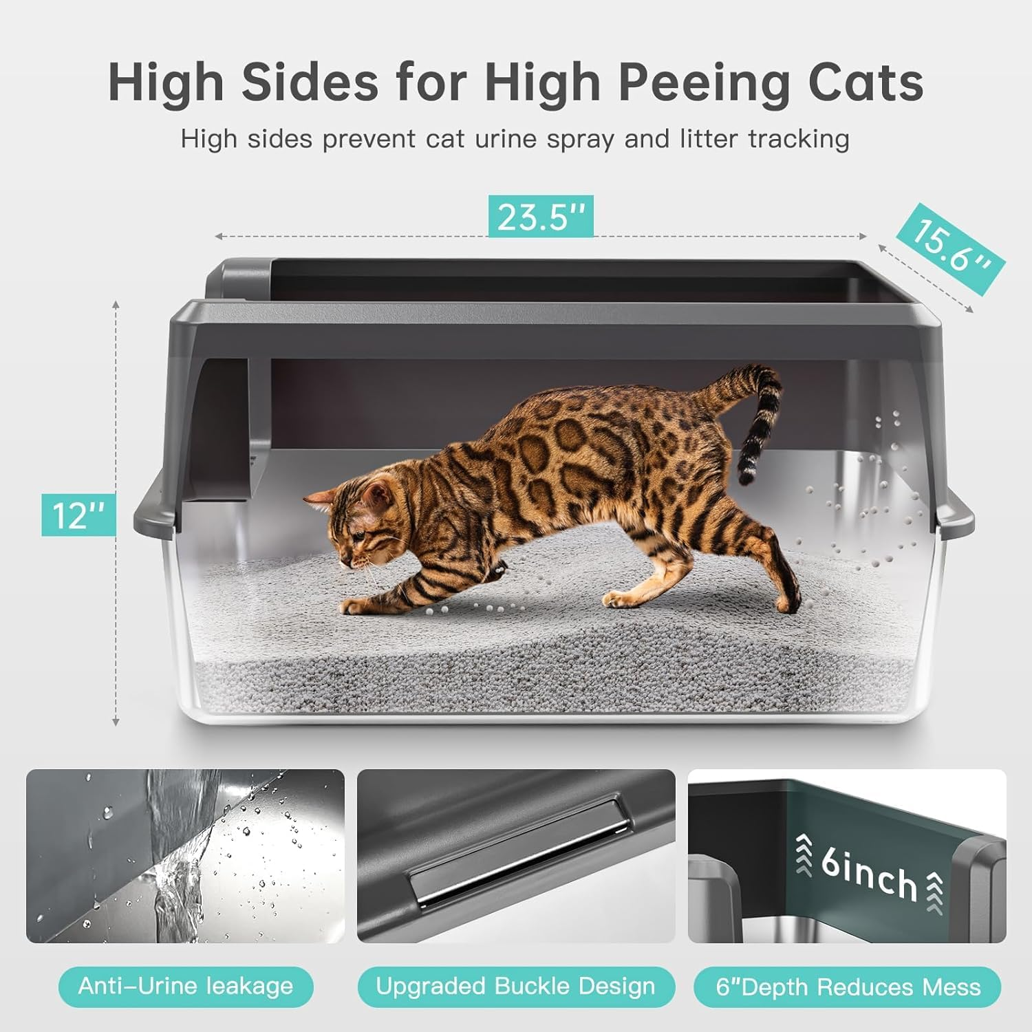 Stainless Steel Cat Litter Box with Lid, 60 * 40 * 31.5Cm Extra Large Litter Box for Big Cats, Metal Litter Pan High Sided, Anti-Urine Leakage, Easy Cleaning, Include Scoop image number 2