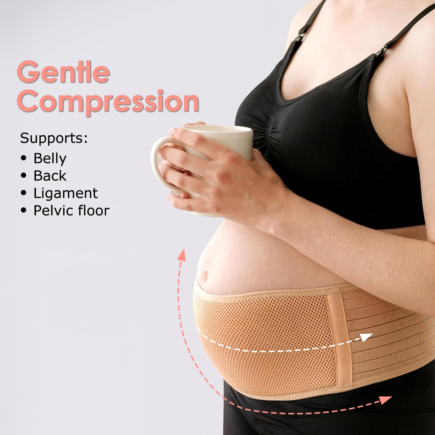 Maternity Belly Bands for Pregnant Women - Soft & Breathable Pregnancy Belly Support Band, 10CM Extra-Long Hook-And-Loop Tape, Adjustable Maternity Belt for Back, Pelvic Support, Comfortable, Easy to Use (Beige, XL-115CM) image number 5