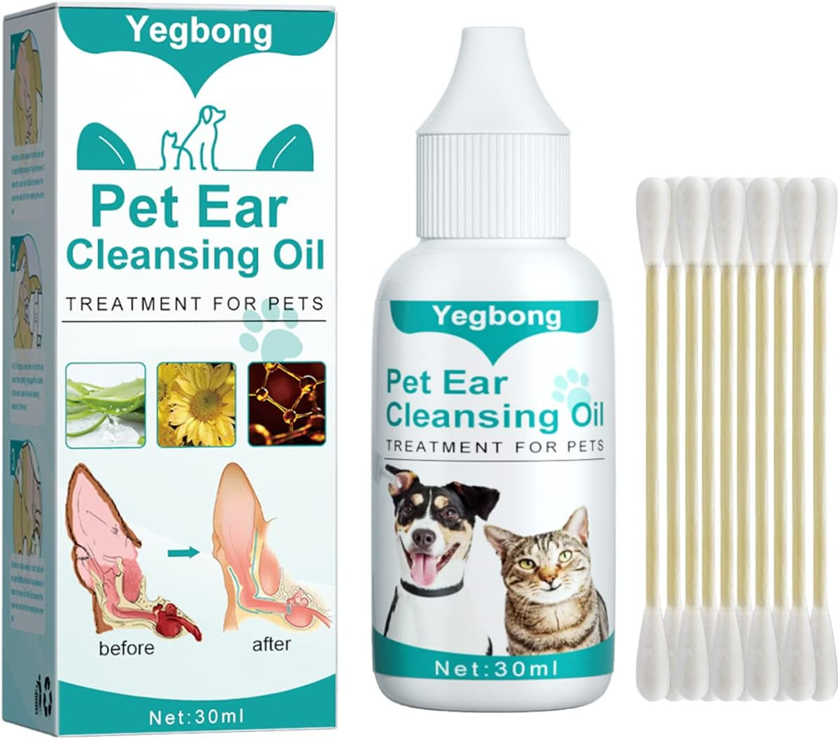 Ellisalano Pet Ear Mite, Anti-Itch and Deodorizing Ear Cleaner, Remove Tear Stains Eye Wash- Universal for Dogs and Cats (30ML) image number 3