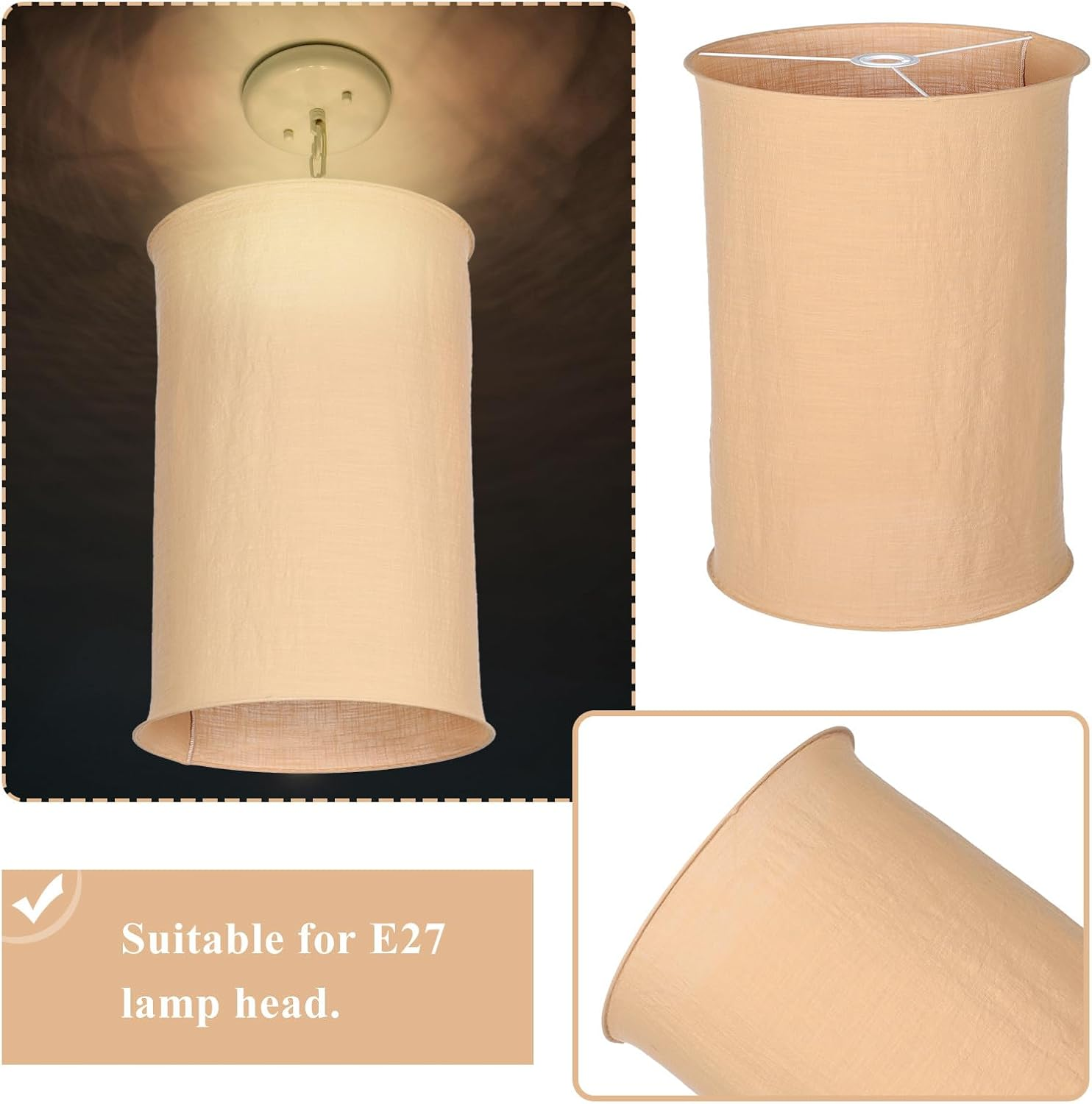 Didiseaon Fabric Pendant Lamp Shade E27 30Cm Khaki Foldable Linen Ceiling Cover for Table and Floor Lamps image number 5