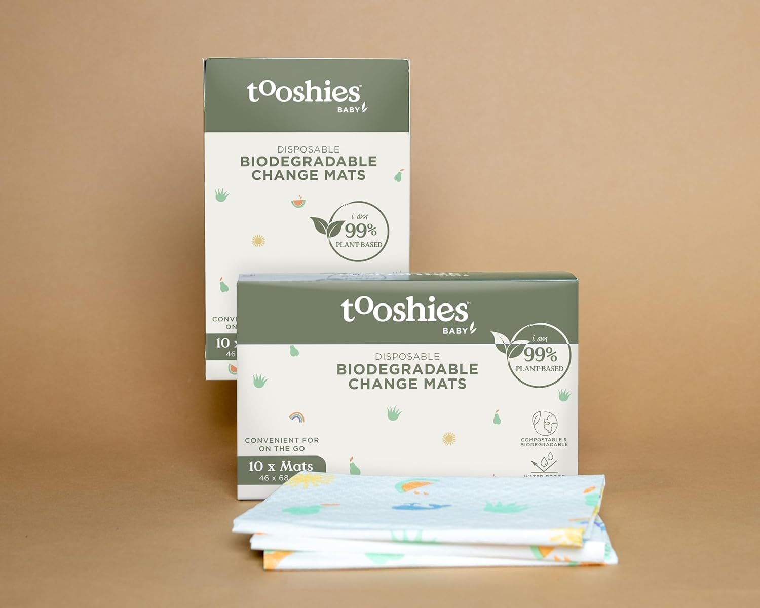 Tooshies Baby | Biodegradable Change Mats | Disposable | Plant-Based Materials | Waterproof Backsheet | Cute Prints | Recyclable Packaging | 10Pk (Pack of 3)