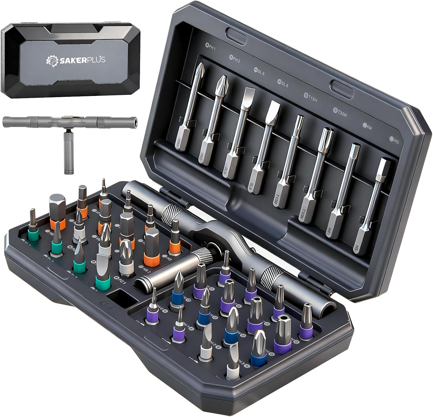 Upgrated 42 in 1 Magnetic Screwdriver Set, Ratcheting Screwdriver Kit,Detachable Multi-Functional Handle & 40Pcs in Storage Case for Electronics, Furniture, DIY (Grey)