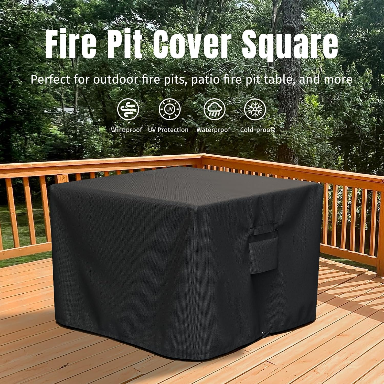 SHINESTAR 32 Inch Fire Pit Cover for TACKLIFE & Endless Summer Outdoor Fire Table, Heavy Duty Waterproof Square Fire Pit Cover for Outdoor Propane Fire Pit Table image number 6