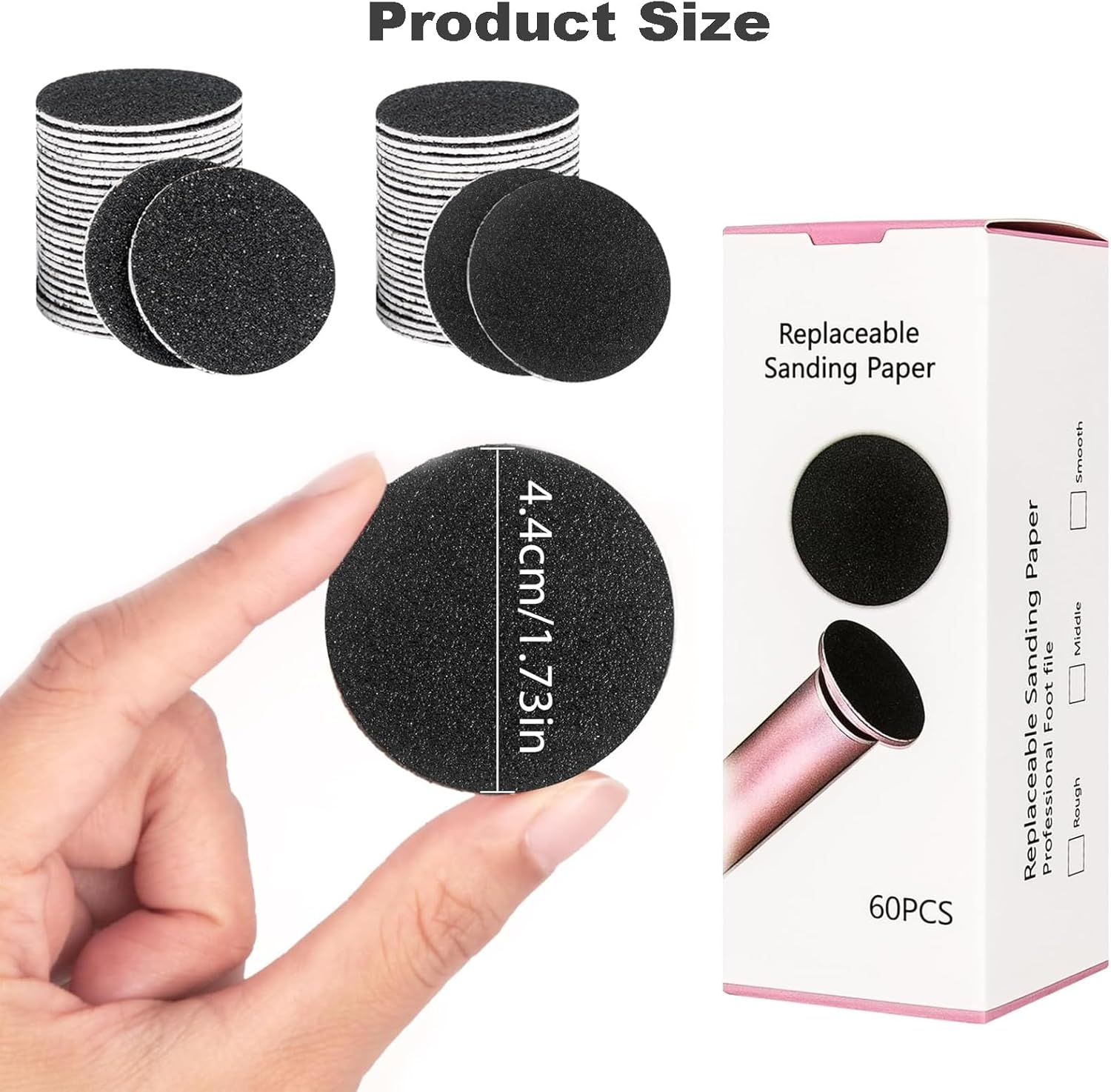 60 PCS Replaceable Sandpaper Discs, 80 & 120 Grit Pad Refills for Electric Foot File Callus Remover Machine Foot Hard Dead Skin Removal image number 2
