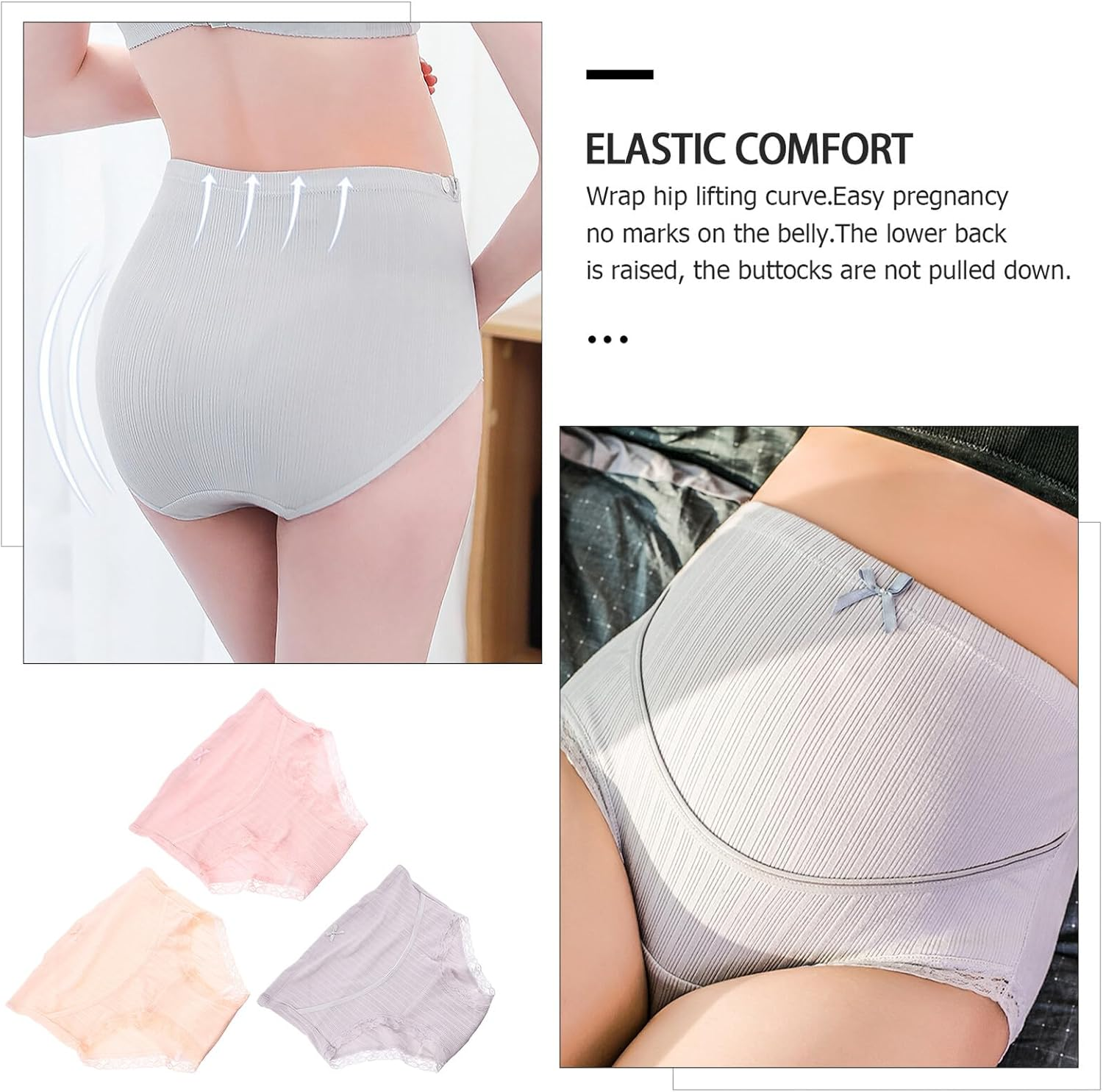 3Pcs High Waist Cotton Maternity Underwear for Pregnant Women Breathable Summer Panties with Scientific Waist Shaping Gentle Support Non-Slip Soft Briefs in Light Grey Honey image number 5