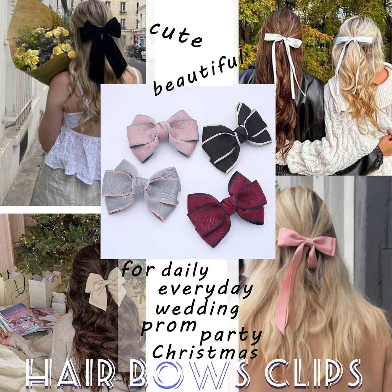 Red Hair Bows for Women Bow Hair Clips Silky Satin Bow Clips Cute Hair Bow Clips French Hair Band Bow Prom Bows Hair Wedding Barrette Party Bowknot Hair Accessories image number 6